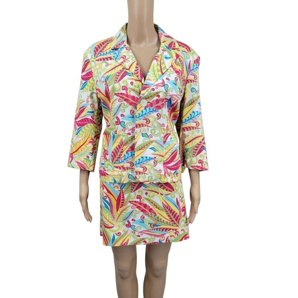 Tommy Hilfiger Yellow Pink Multicolor Patterned Blazer and Skirt Suit Set
